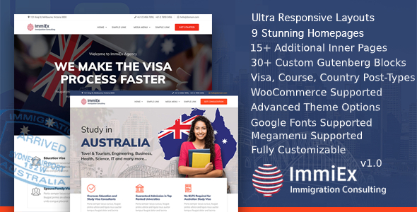 immiex – Immigration law, Visa services support WordPress Business Theme